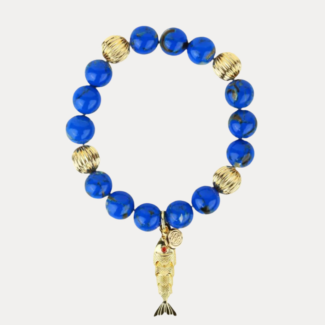 Cobalt Hana Bracelet | Colorful Beaded Bracelet with Koi Charm | BuDhaGirl