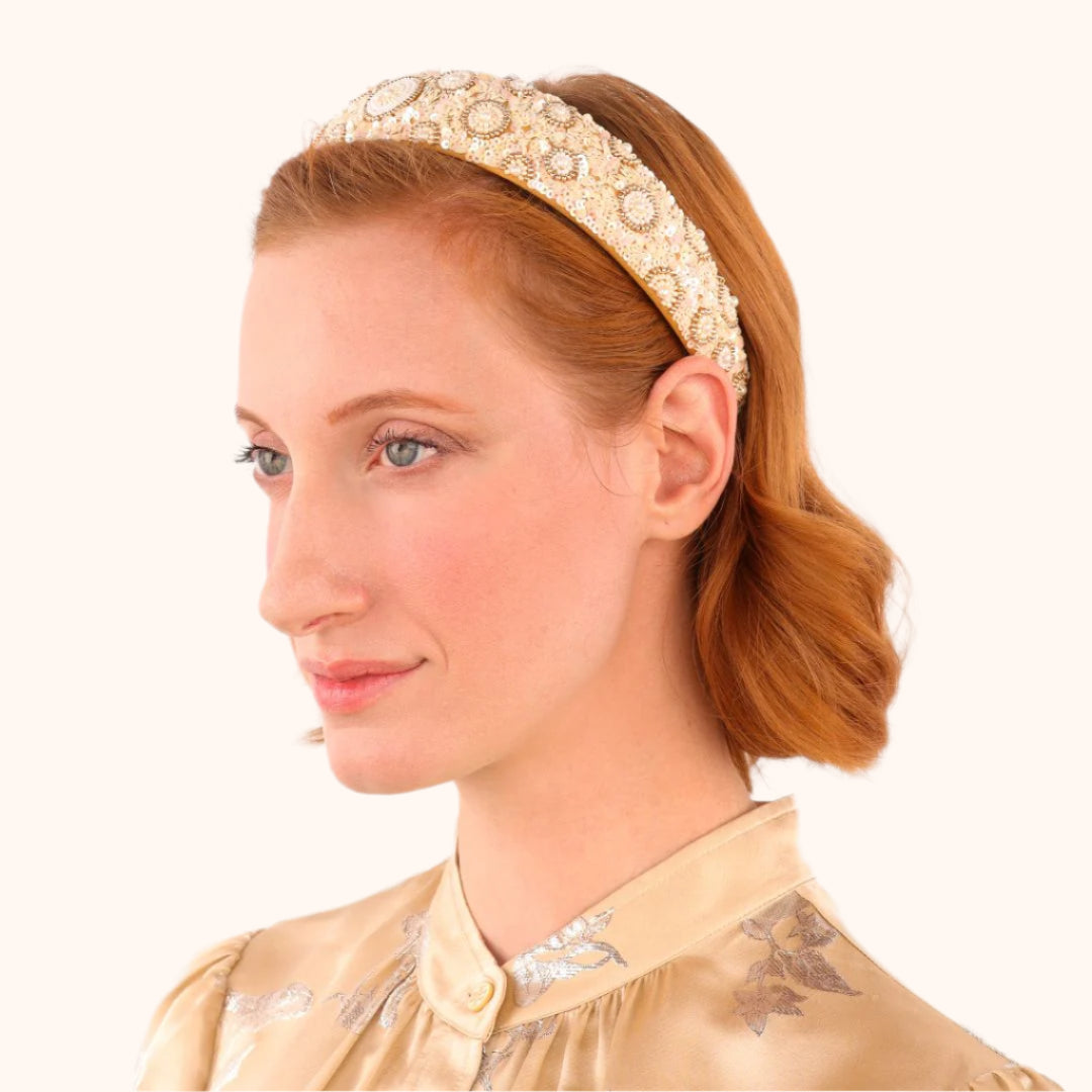 Natasha Cream Sequin Pearl Headband