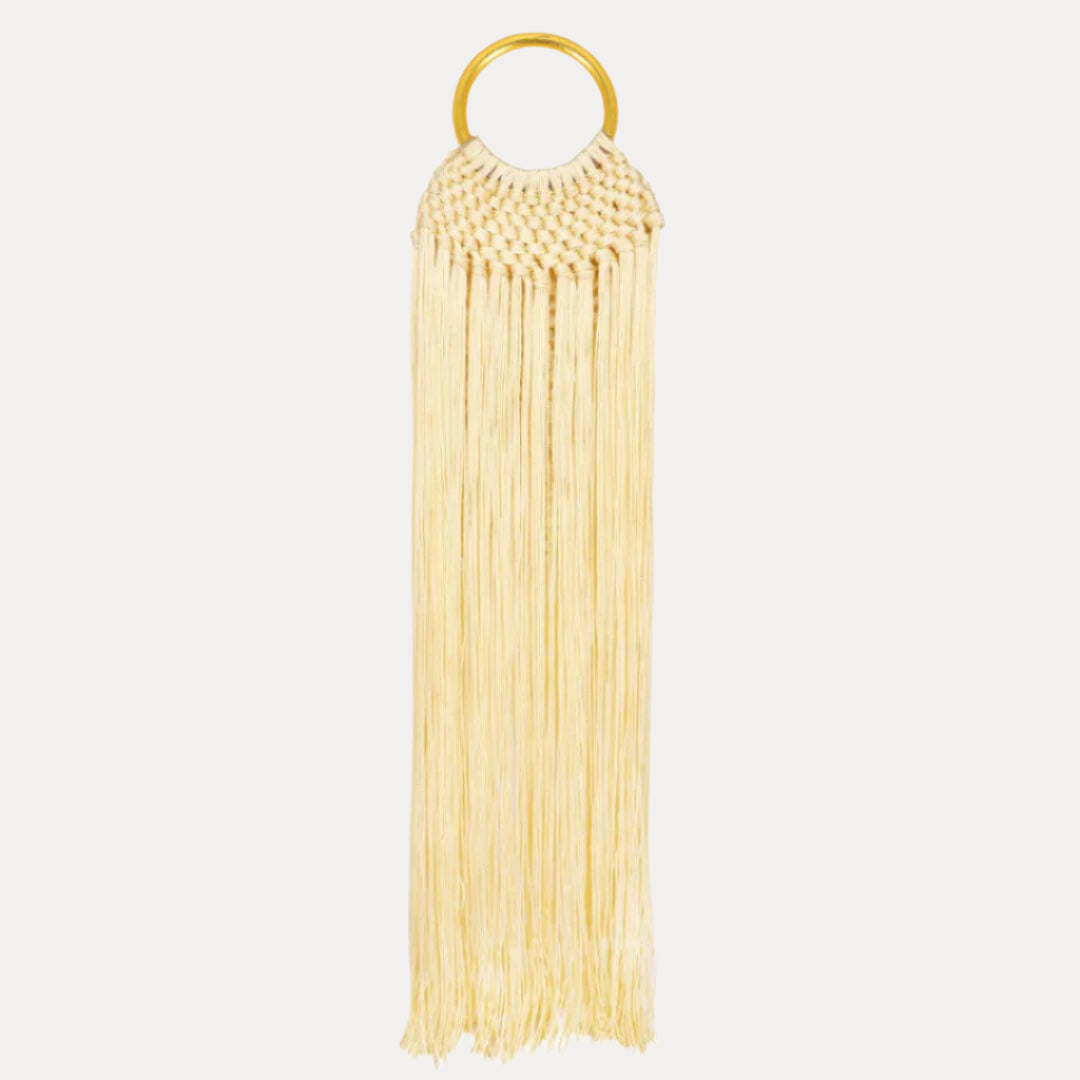 Ivory Sophie Bag | Macrame Fringe Bag with Bangle Handle | BuDhaGirl