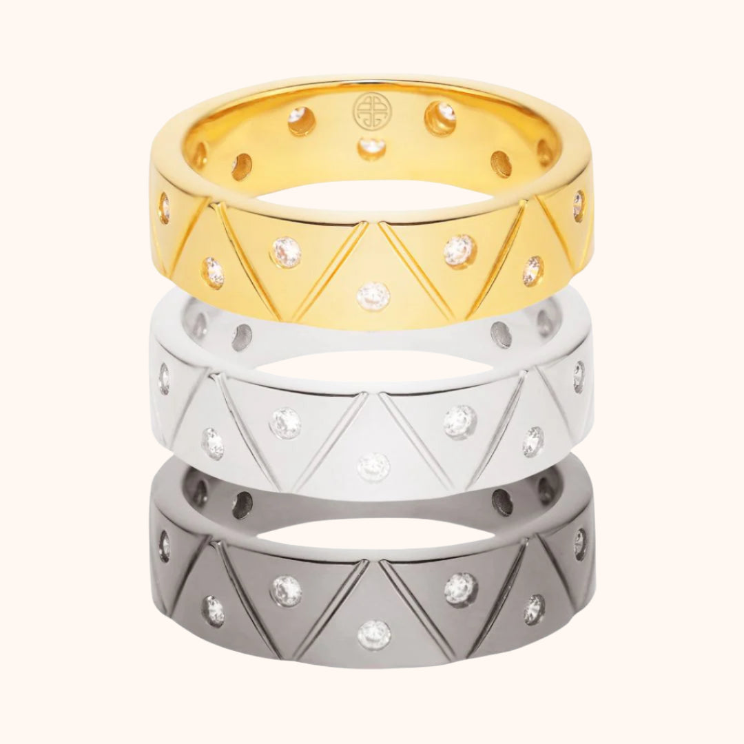 22kt Gold, Palladium Dark, and Palladium Light Gold Plated Brass "Light" Serenity Ring for Women | BuDhaGirl