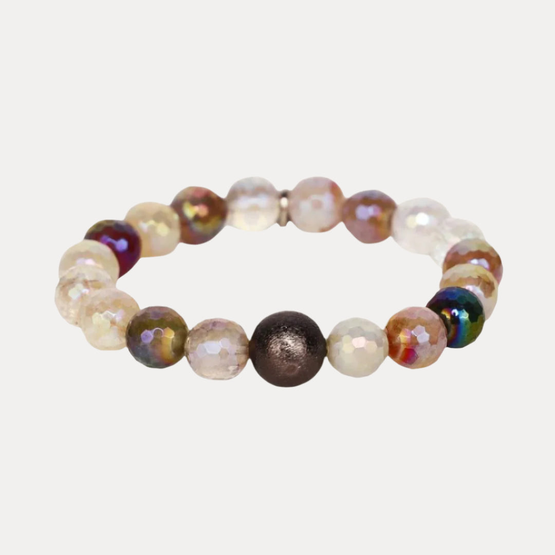 Melange Flint Bracelet - Rutilated faceted agate stone beaded bracelet for women
