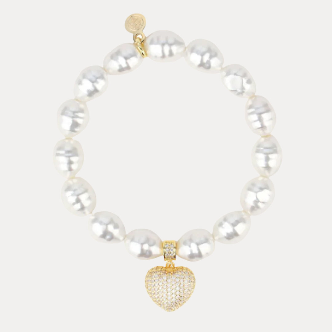 Pearl White Pave Heart Bracelet