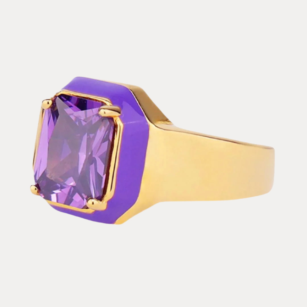 Cushion Cut Ring: Unique Crystals in Universal Size 8.5 - Amethyst