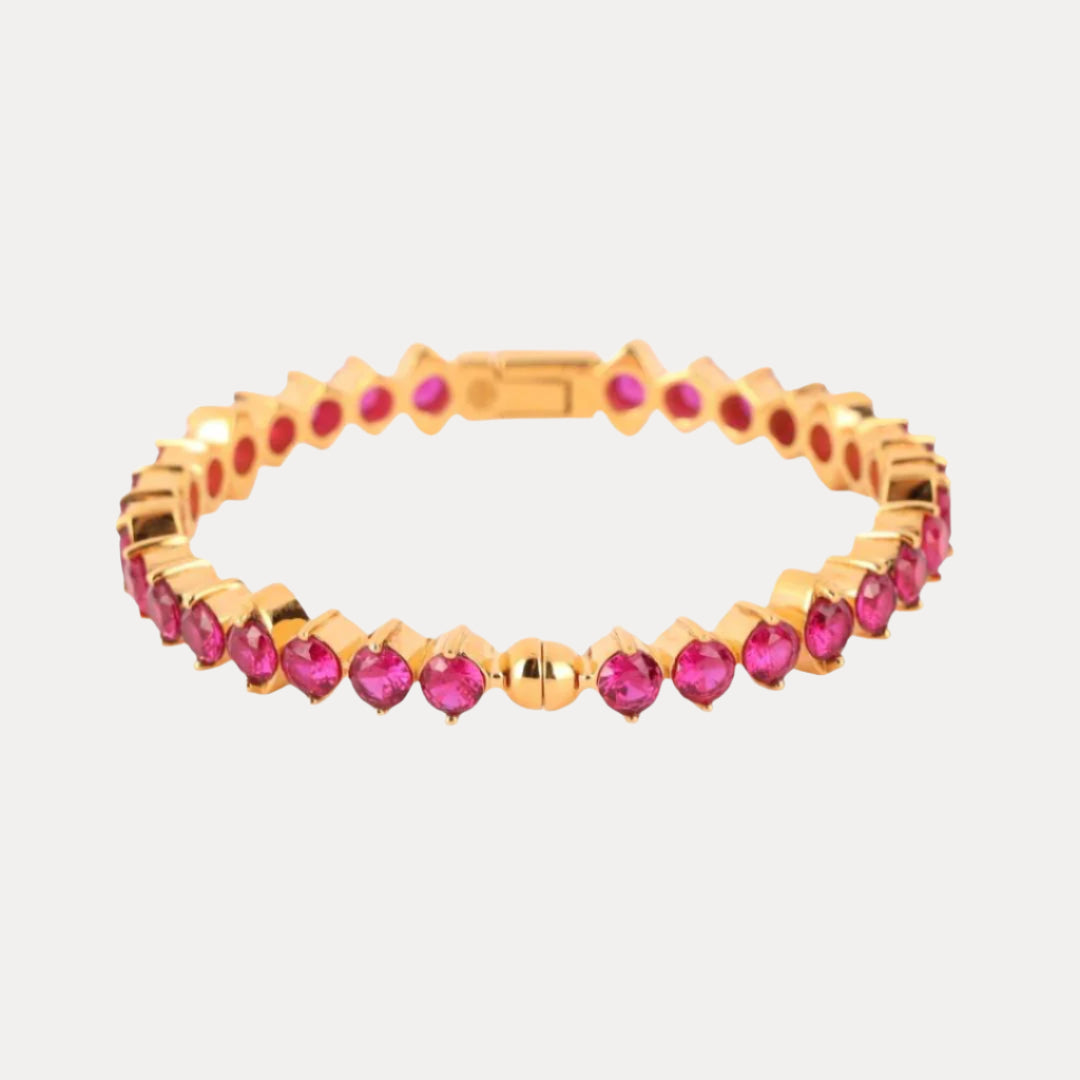 Gold Plated Brass with Ruby Baguette Crystals Bangle - Etoile | BuDhaGirl