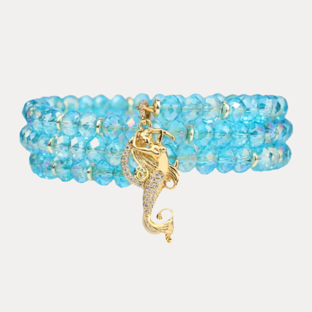 Aqua Blue Ariel Mermaid Charm Crystal Wrist Wrap For Women