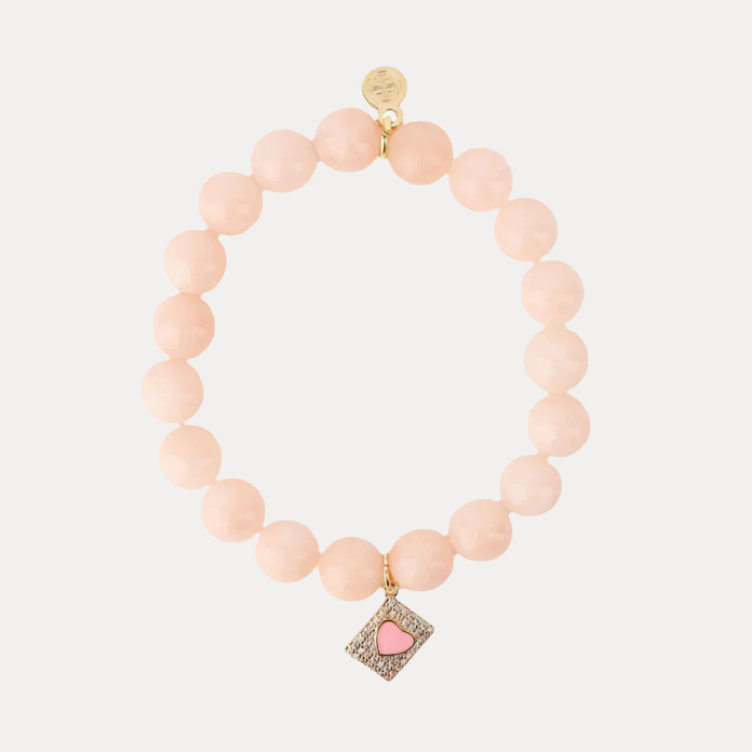 Love Letter Charm Peach Beaded Bracelet For Women | BuDhaGirl