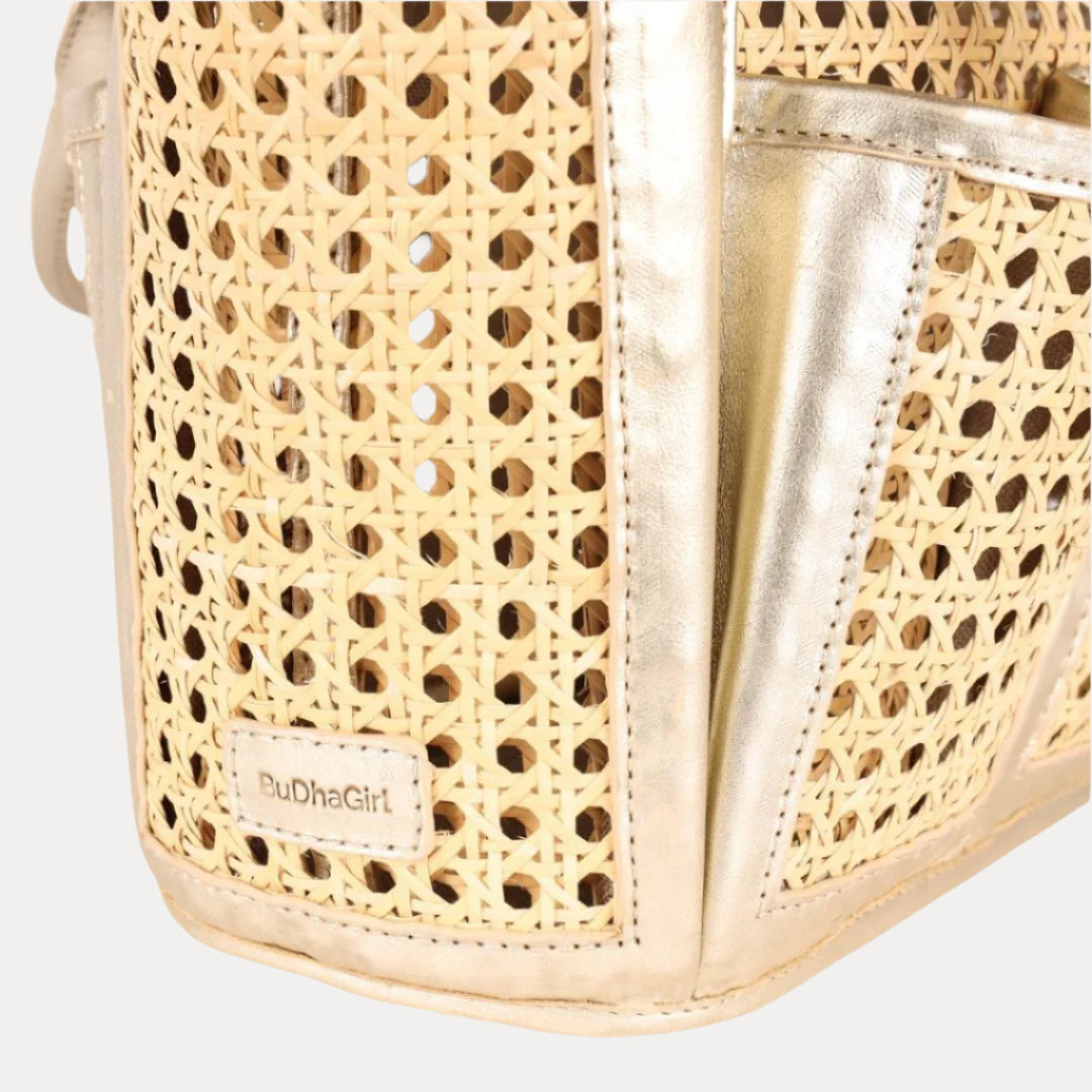 Natural Cane and Wicker Tote Bag For Women | Leather Trim | BuDhaGirl
