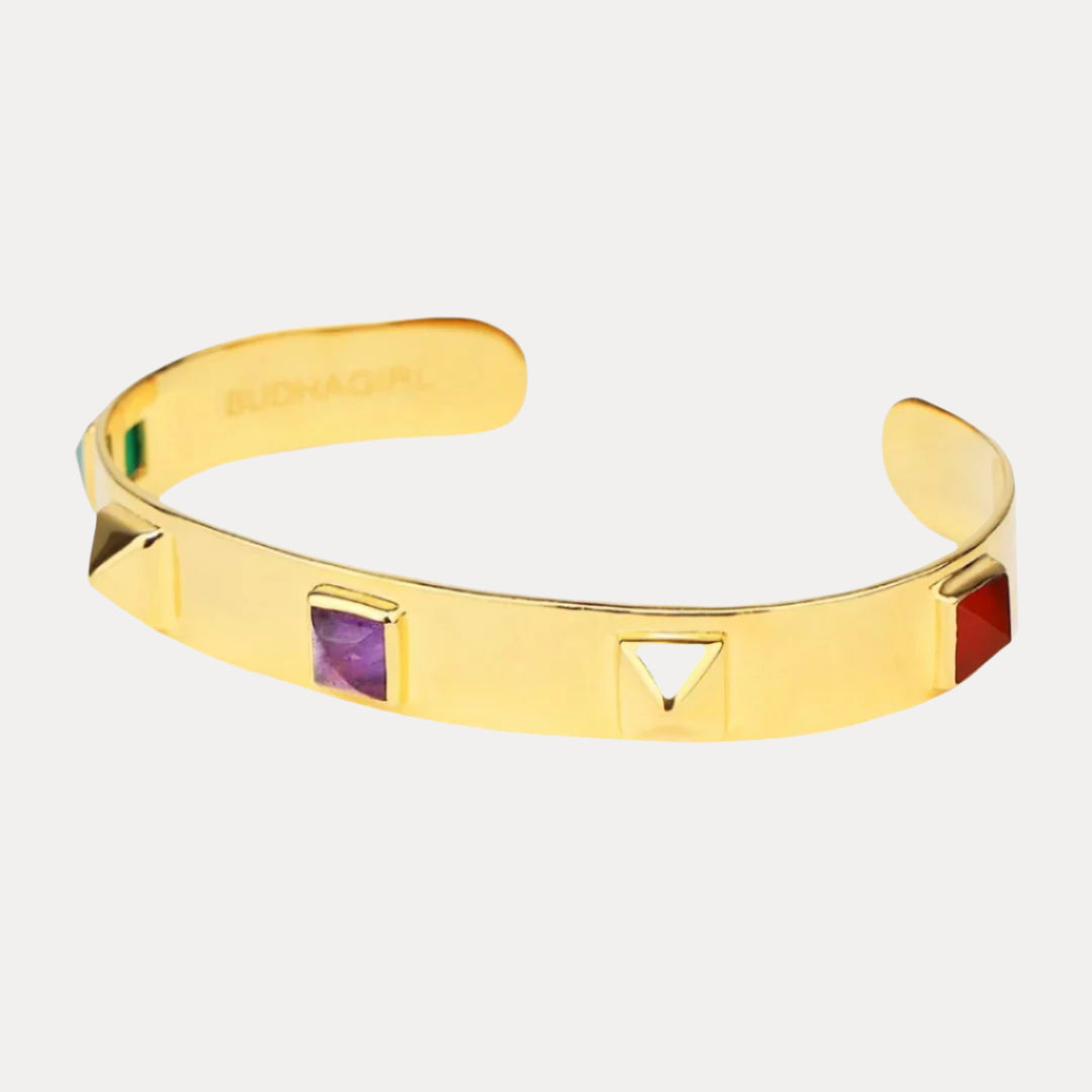 Handcrafted Multi-Colored Stones Pyramid Slim Cuff | BuDhaGirl