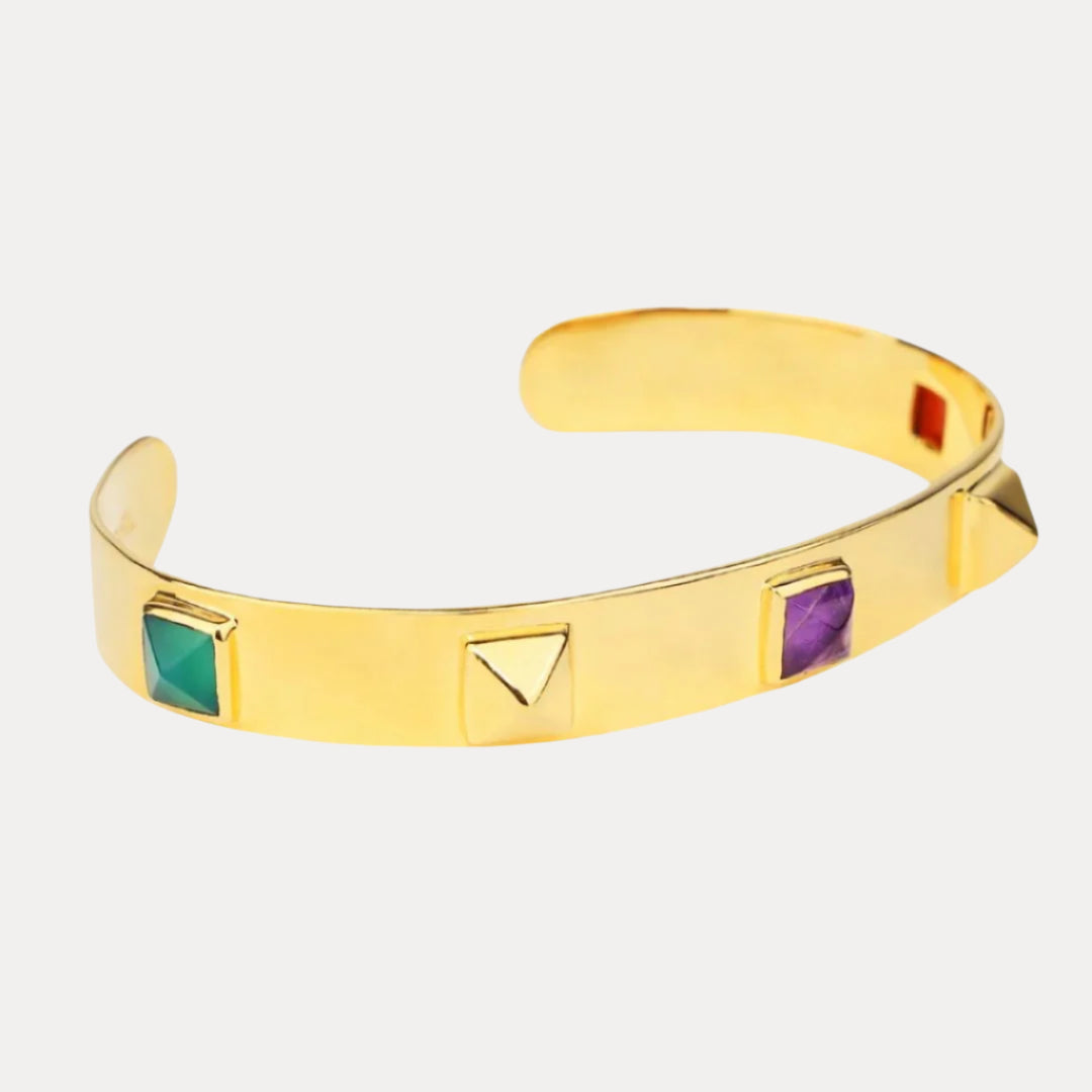 Handcrafted Multi-Colored Stones Pyramid Slim Cuff | BuDhaGirl