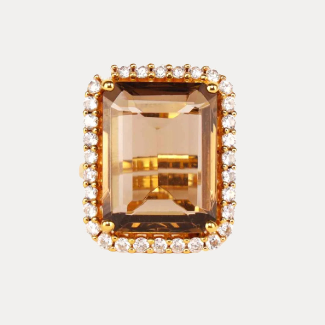 Smokey Topaz with Quartz Faceted Crystal Cabochon With Gemstones - Nebula Ring | BuDhaGirl