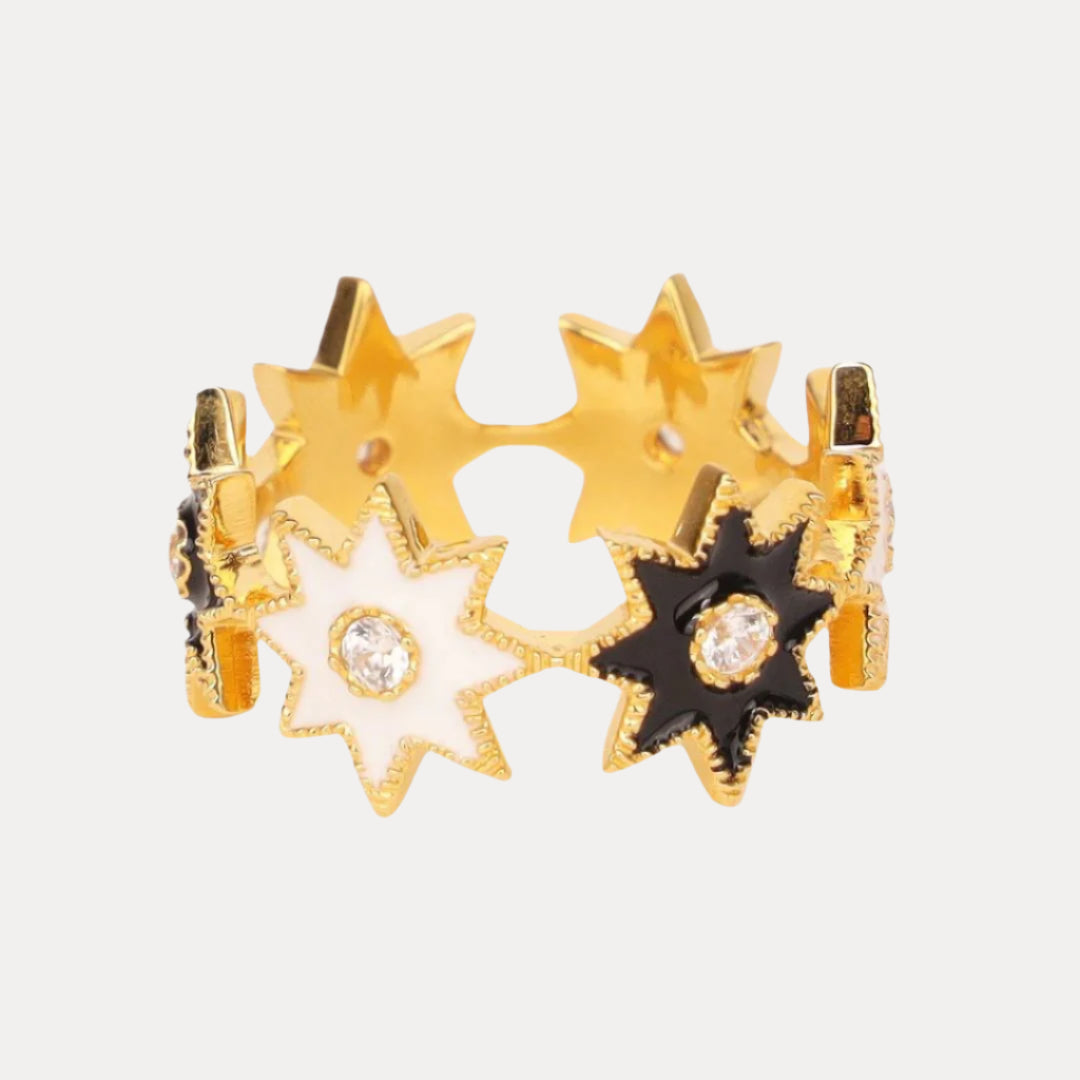Black & White Star Design Cluster Ring For Women | BuDhaGirl