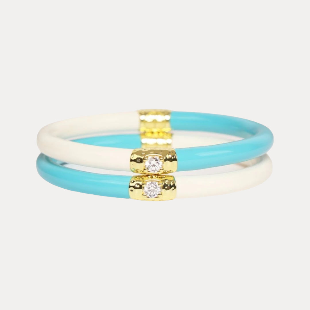 12.01.360.13.SM2,12.01.360.13.MD2,12.01.360.13.LG2,12.01.360.13.XL2,Turquoise/Ivory Yin & Yang All Weather Bangles® (AWB®) | Bangle Bracelets for Women | BuDhaGirl