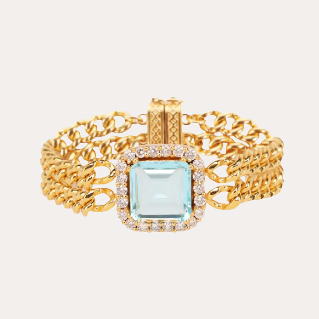 Solange Brass Chain With Bezeled Square Crystal Bracelet
