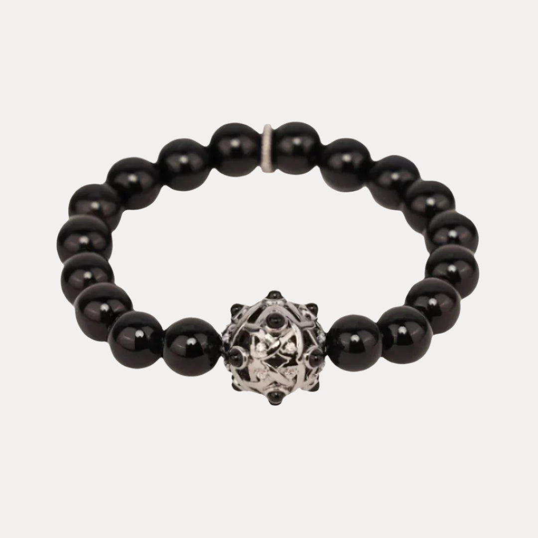 Atom Beaded Bracelet: Black Jasper & Sterling Silver