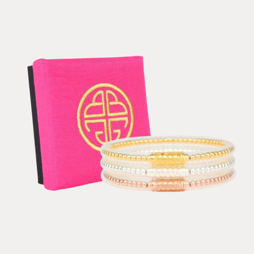 BIBI All Weather Bangles® - Serenity Prayer filled with Gold, Silver, and Rose Gold Metallic Beads | BuDhaGirl
