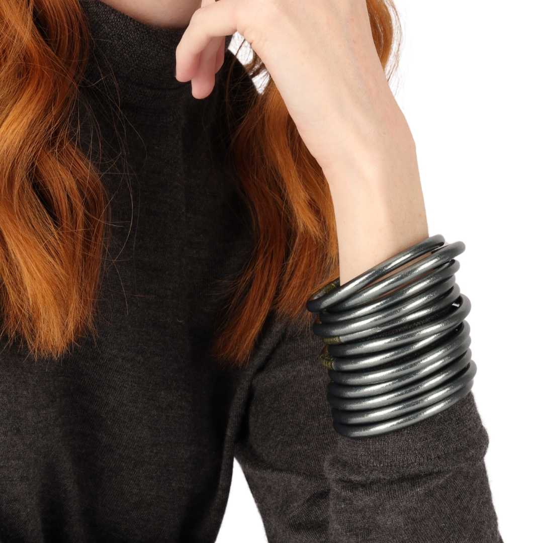 12.01.132.43.S6,12.01.132.43.M6,12.01.132.43.L6,12.01.132.43.XL6,Graphite All Weather Bangles® (AWB®) - Serenity Prayer | Bangle Bracelets for Women | BuDhaGirl