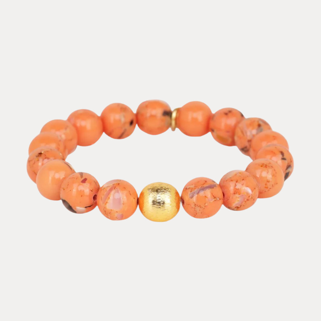 Peach Marble Beaded Bracelet with Gold Brushed Accent Bead for Women | BuDhaGirl