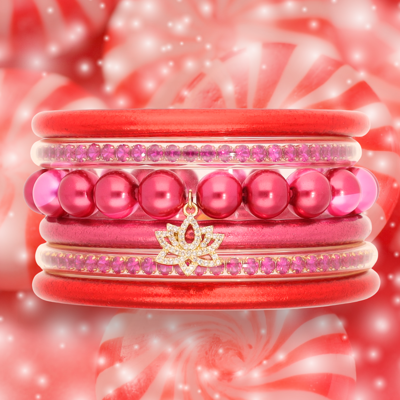 Pink Peppermint Holiday Bangle Bracelet Stack | Red & Pink Jewelry | BuDhaGirl