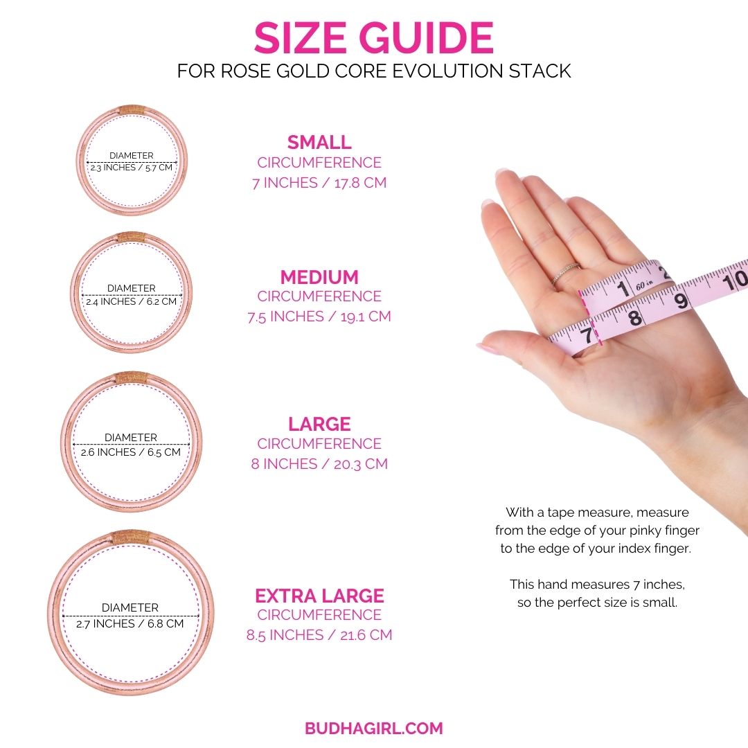 Size Guide for Evolution Stack of 6 - Rose Gold | BuDhaGirl