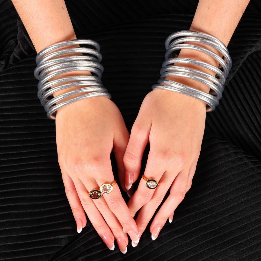 12.01.101.06.S9,12.01.101.06.M9,12.01.101.06.L9,12.01.101.06.XL9, Silver All Weather Bangles® (AWB®) - Serenity Prayer | Bangle Bracelets for Women | BuDhaGirl