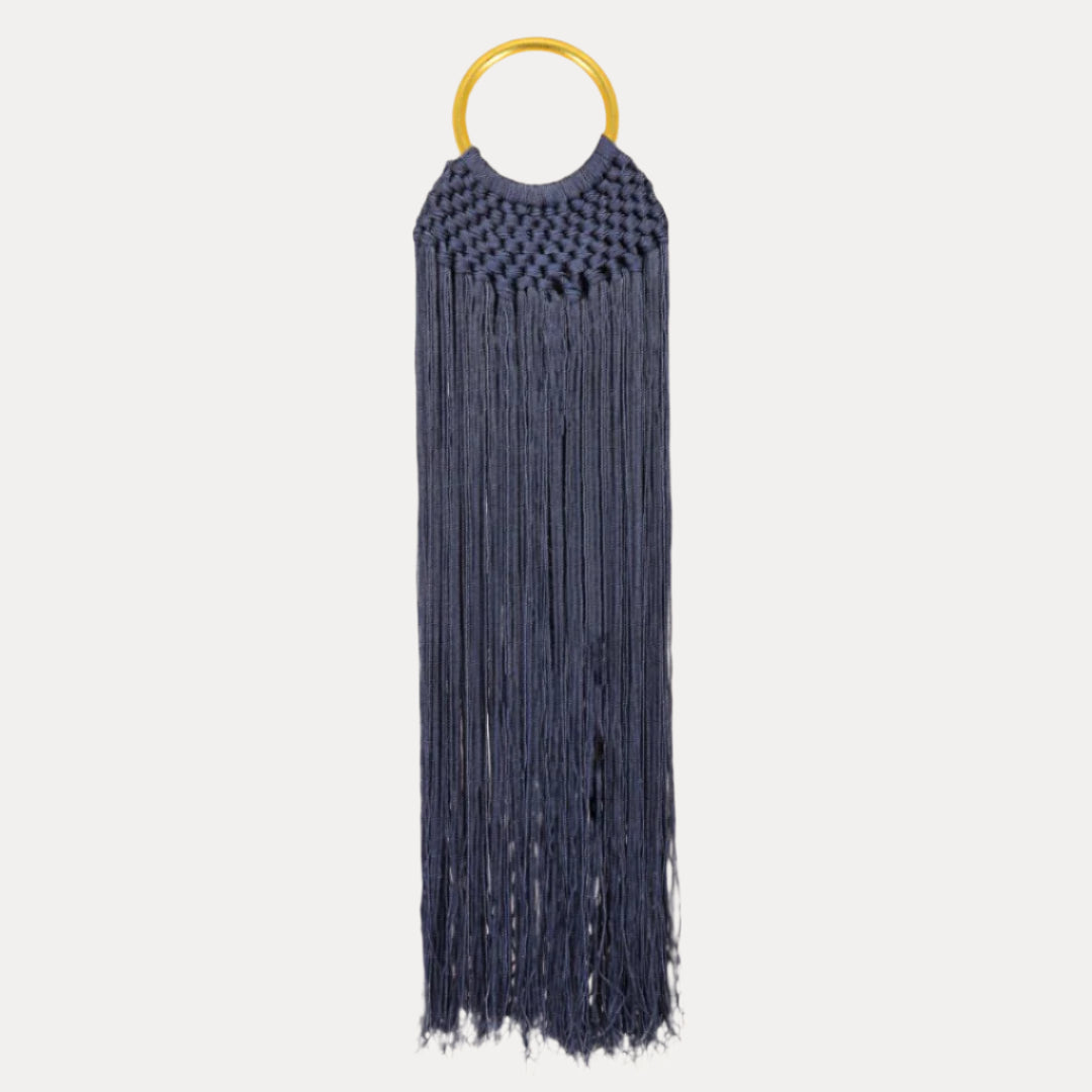 Navy Sophie Macrame Handbag with Gold Bangle Handle | BuDhaGirl