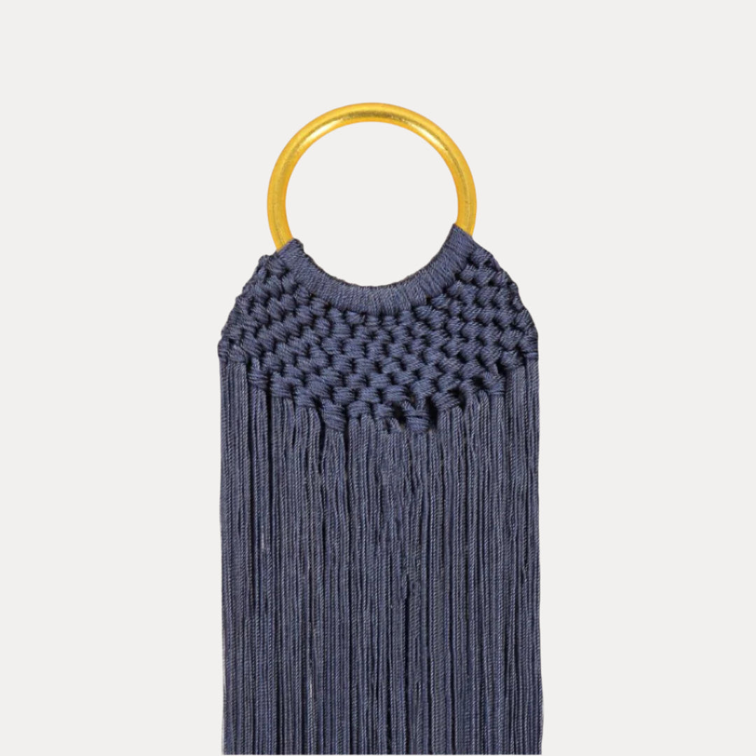 Navy Sophie Macrame Handbag with Gold Bangle Handle | BuDhaGirl