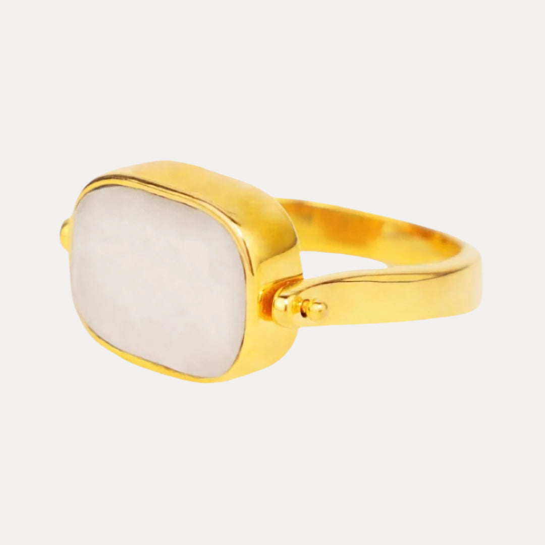 White Moonstone Spinner Gold Plated Brass Ring For Women | BuDhaGirl