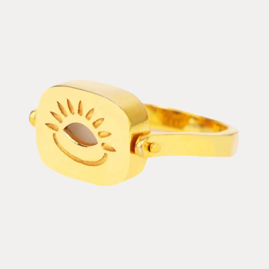 White Moonstone Spinner Gold Plated Brass Ring For Women | BuDhaGirl