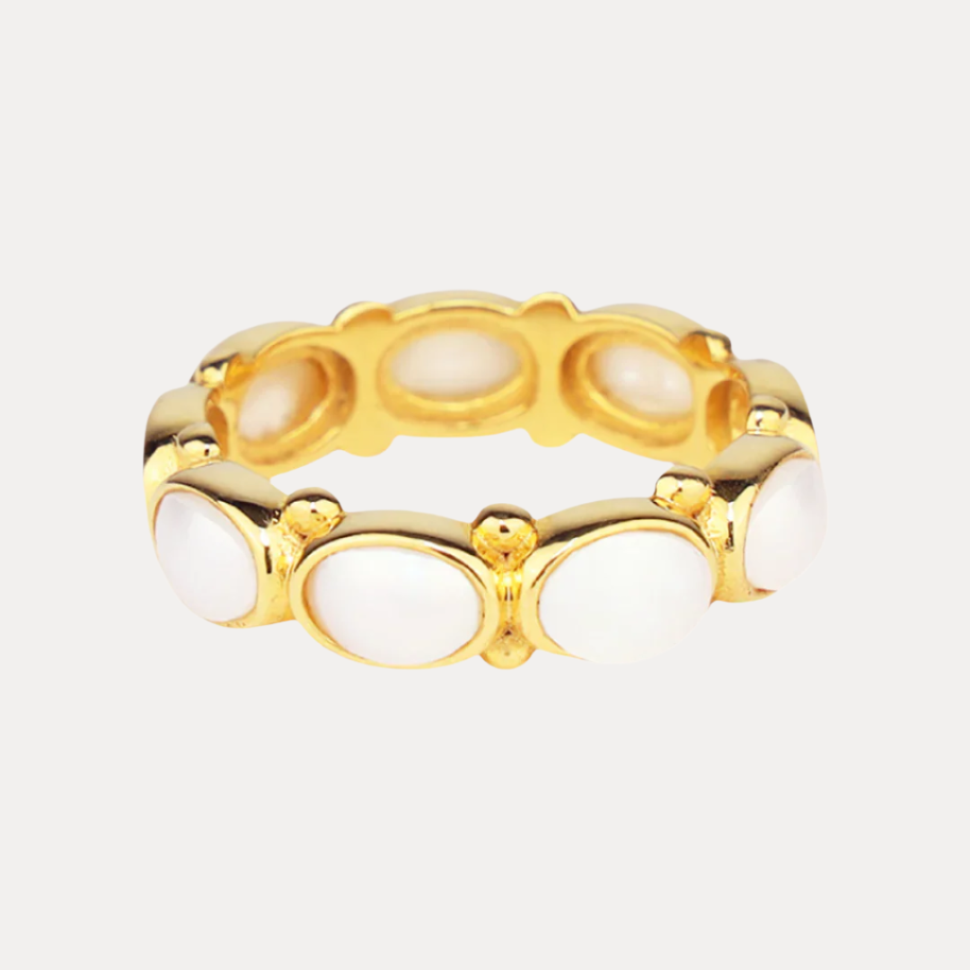 Nana White Pearl Ring: Modern Mabe Pearls in 18k Gold Plate (Stackable!) | BuDhaGirl