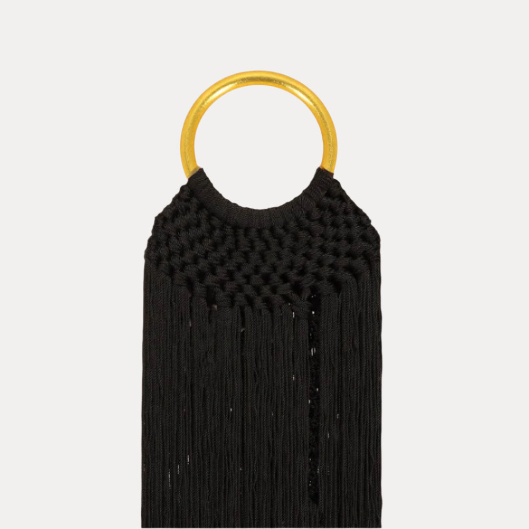 Black Sophie Bag | Macrame Fringe Bag with Bangle Handle | BuDhaGirl