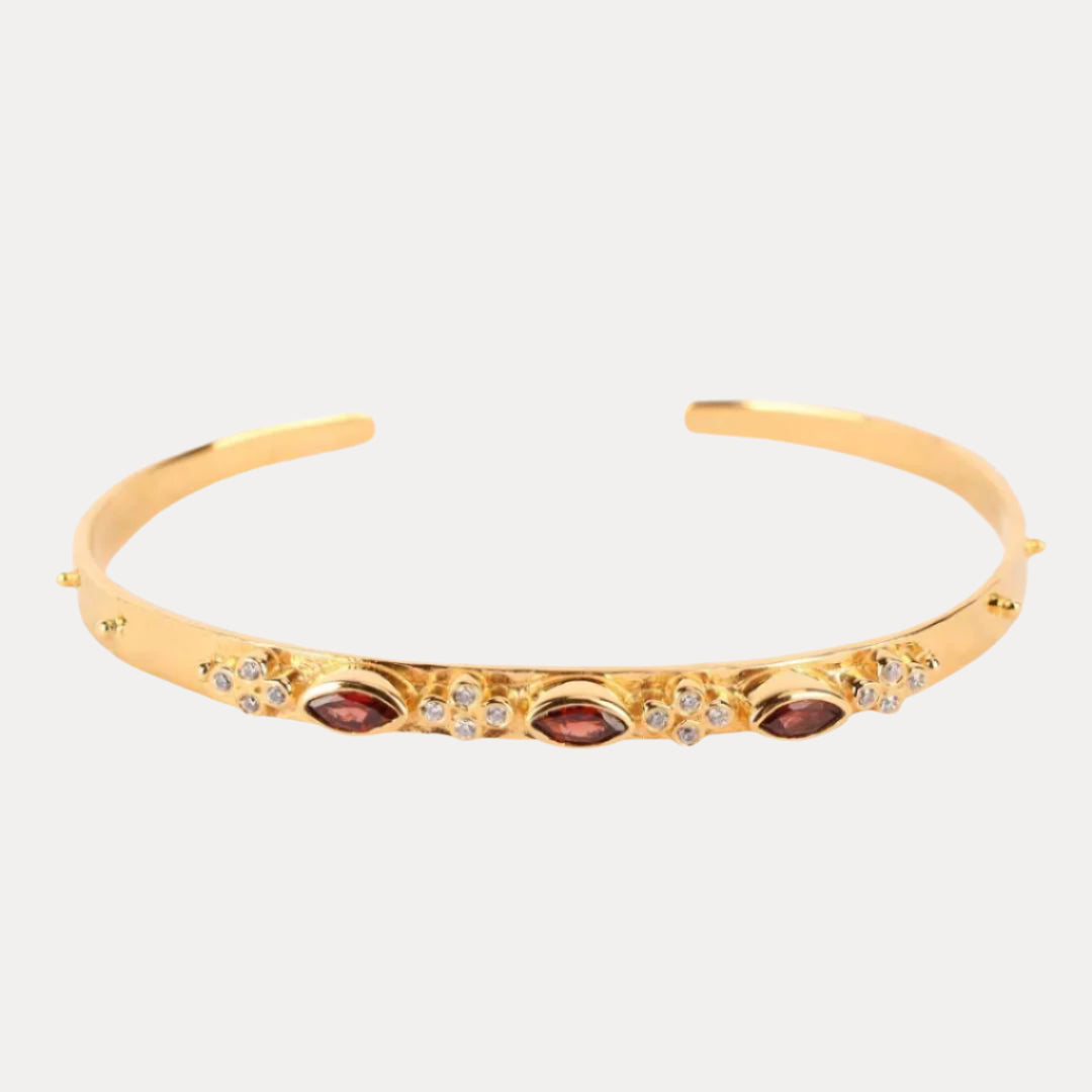 Garnet Crystal | Gold-Plated Cuff Bracelet  | BuDhaGirl
