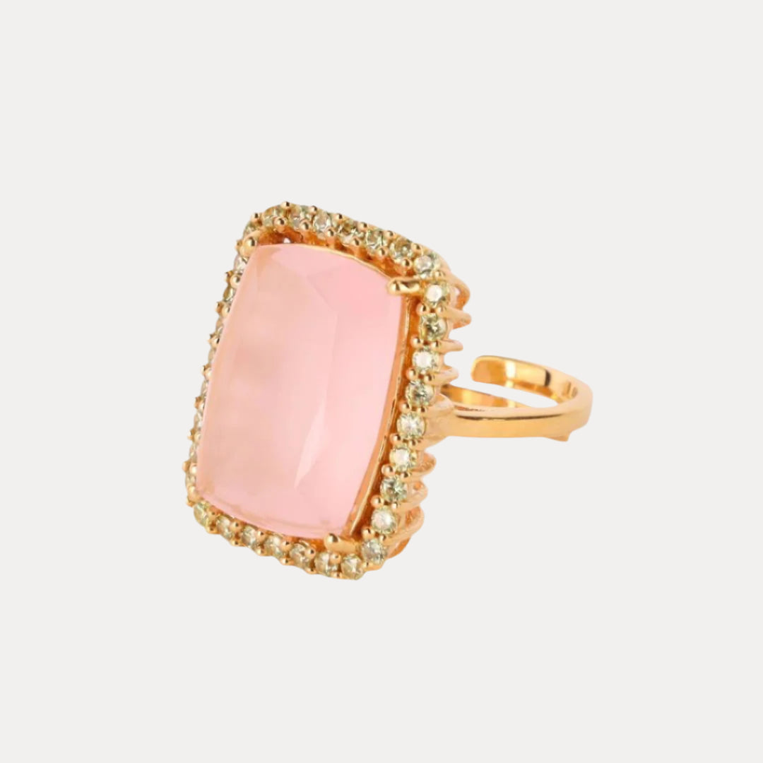 Pink with Green Faceted Crystal Cabochon With Gemstones - Nebula Ring | BuDhaGirl