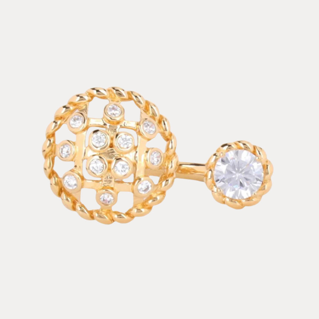 Gold & Crystal Woven Pattern Canasta Ring | BuDhaGirl