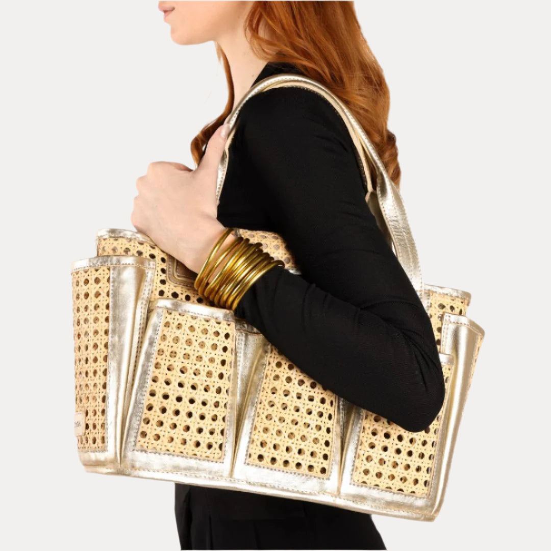 Natural Cane and Wicker Tote Bag For Women | Leather Trim | BuDhaGirl