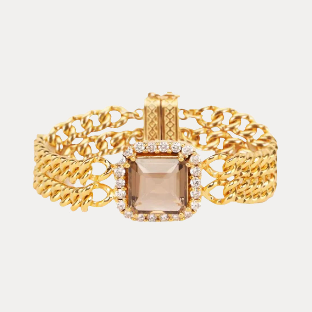 Solange Brass Chain With Bezeled Square Crystal Bracelet