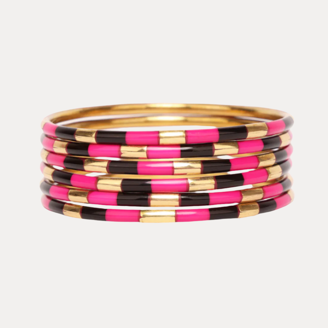 Pink Veda X Enamel Bangle Bracelets - Set of 6
